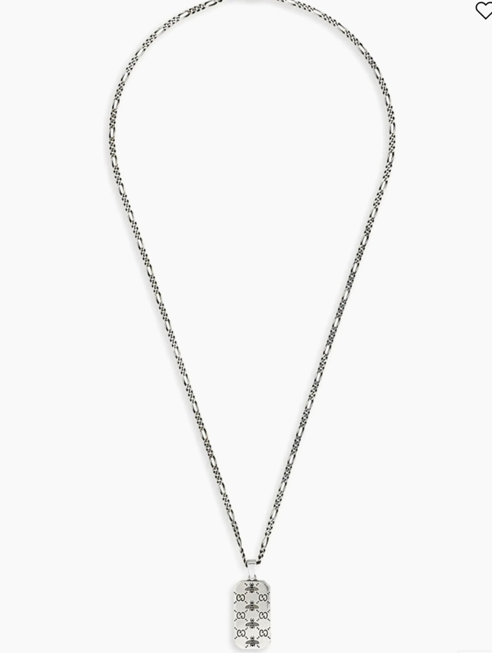gucci Polished Silver-Tone Dog Tag Signature Bee Necklace